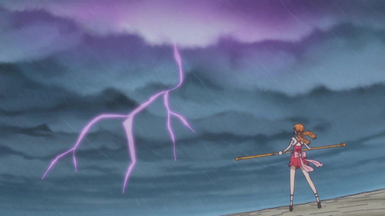 Nami wielding weather powers in One Piece