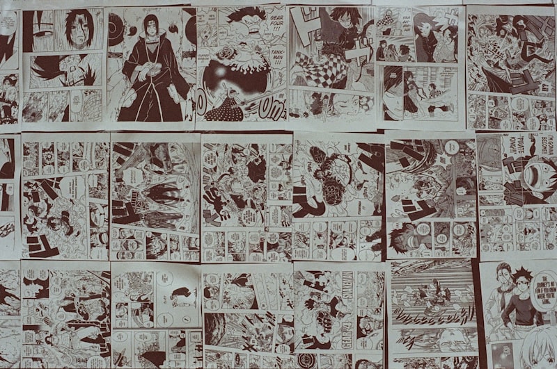 Manga comics and Japanese pop culture artworks collage representing the Big Three anime