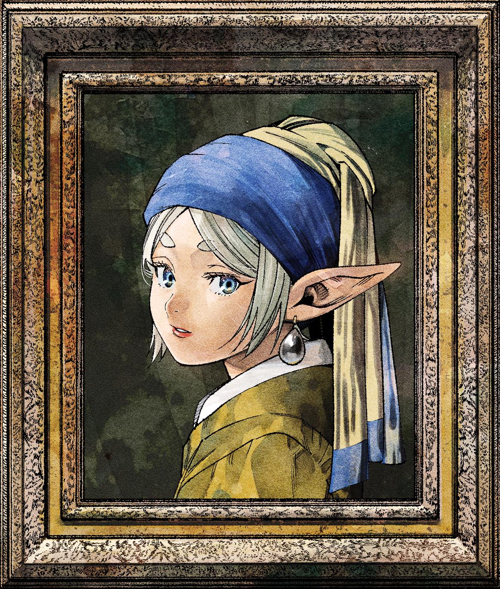 Frieren styled as Girl with a Pearl Earring collaboration illustration