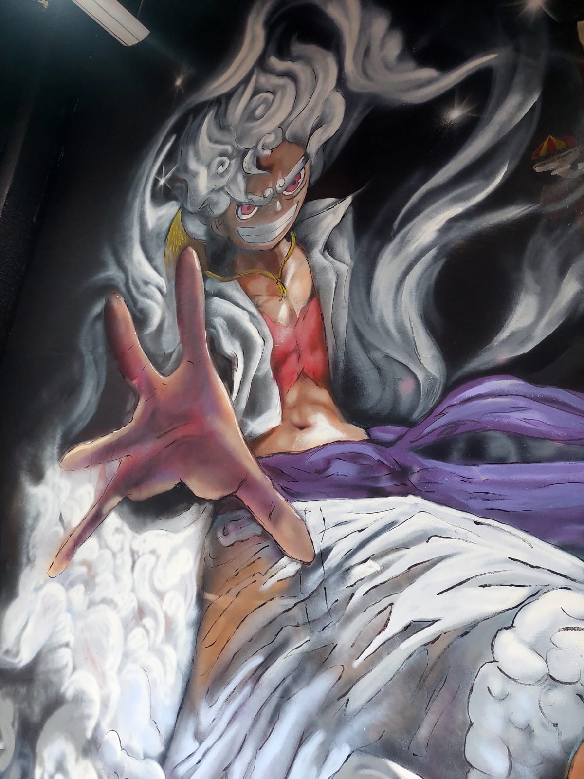 One Piece Gear 5 Luffy artwork at exhibition