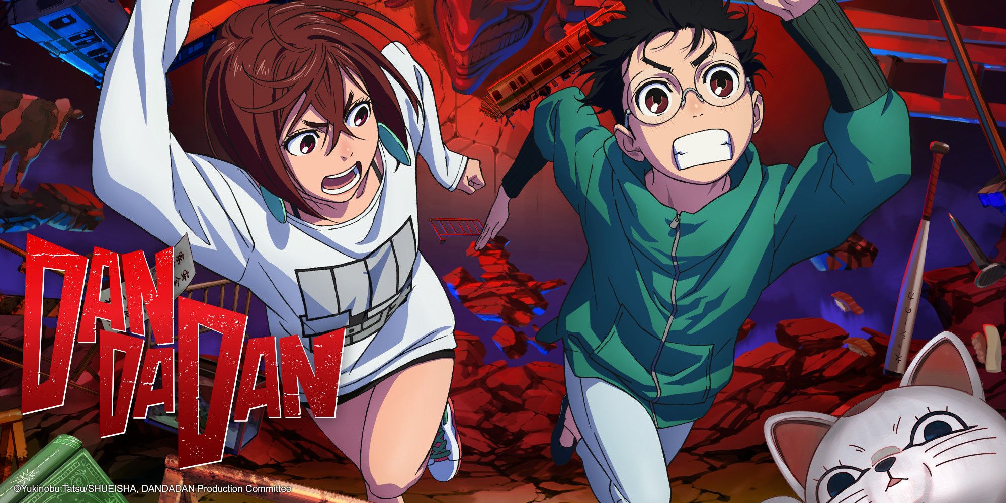 Dandadan anime characters Momo and Okarun in action